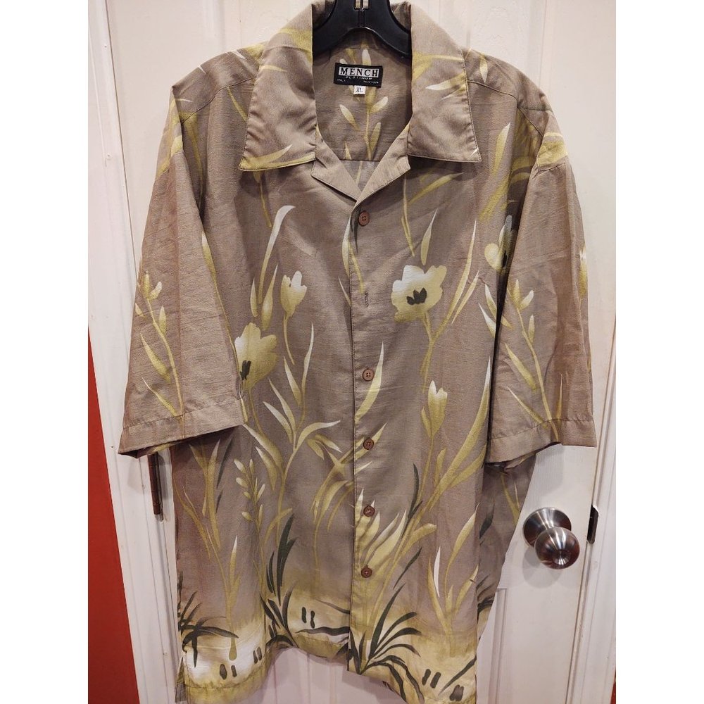Mench Platinum Mens Shirt XL Floral Italy Short Sleeve Button Up Tropical Green